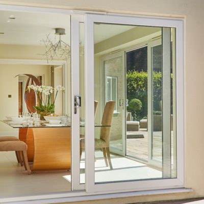 VEKA white sliding Inline Patio Doors manufactured and Installed by Andrew Wright Windows based in Irvine, Ayrshire.