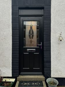 Black composite front door with privacy glass